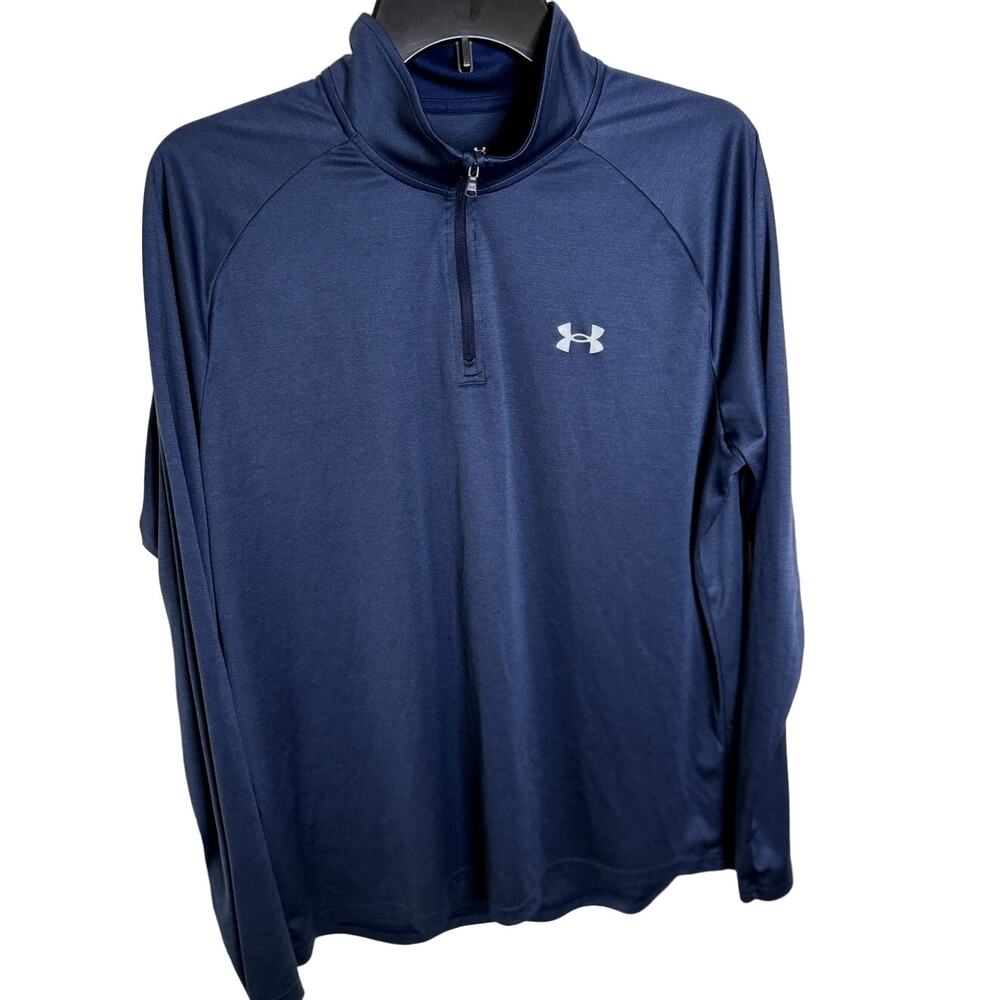 Under Armour Mens Blue Quarter Zip Long Sleeve Performance Shirt Size Large